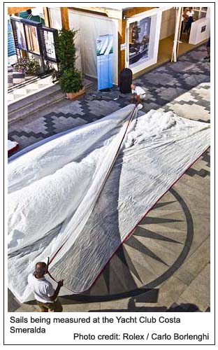 Sails being measured at the Yacht Club Costa Smeralda, Photo credit: Rolex / Carlo Borlenghi